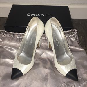 CHANEL White and Black Heels
